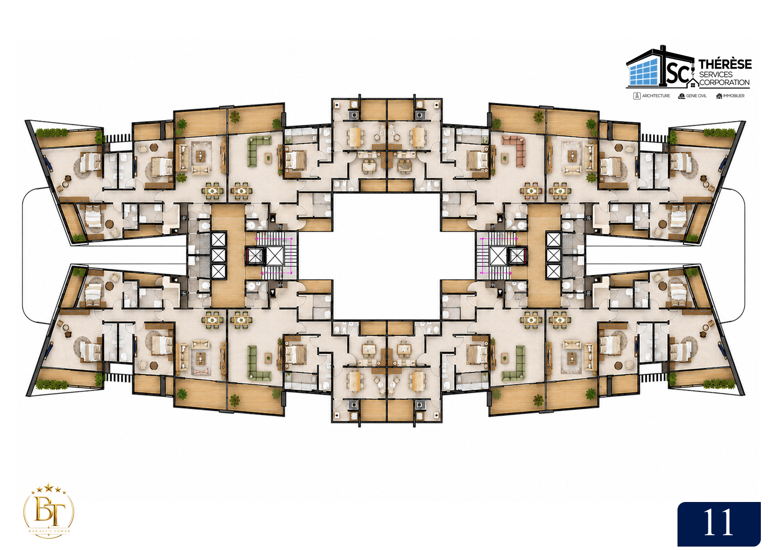 Plan amenage des appartements Residence Bakali